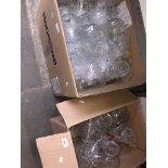 2 boxes of glassware including drinking glasses, sundae dishes , cut glass dishes etc
