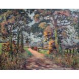 James Brindle, "Church Road Samlesbury", oil on board, 45cm x 34cm, signed lower right, titled and