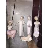 Three Lladro figurines of children and one of a Cherub, together with a Nao figure of a girl