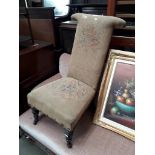 A Victorian tapestry prie dieu chair, height 92cm, width 50cm and depth 62cm