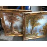 2 oils on canvas in gilt frames.