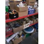 3 shelves of miscellaneous to include ceramics, glassware, pottery, ornaments, vases, planters,
