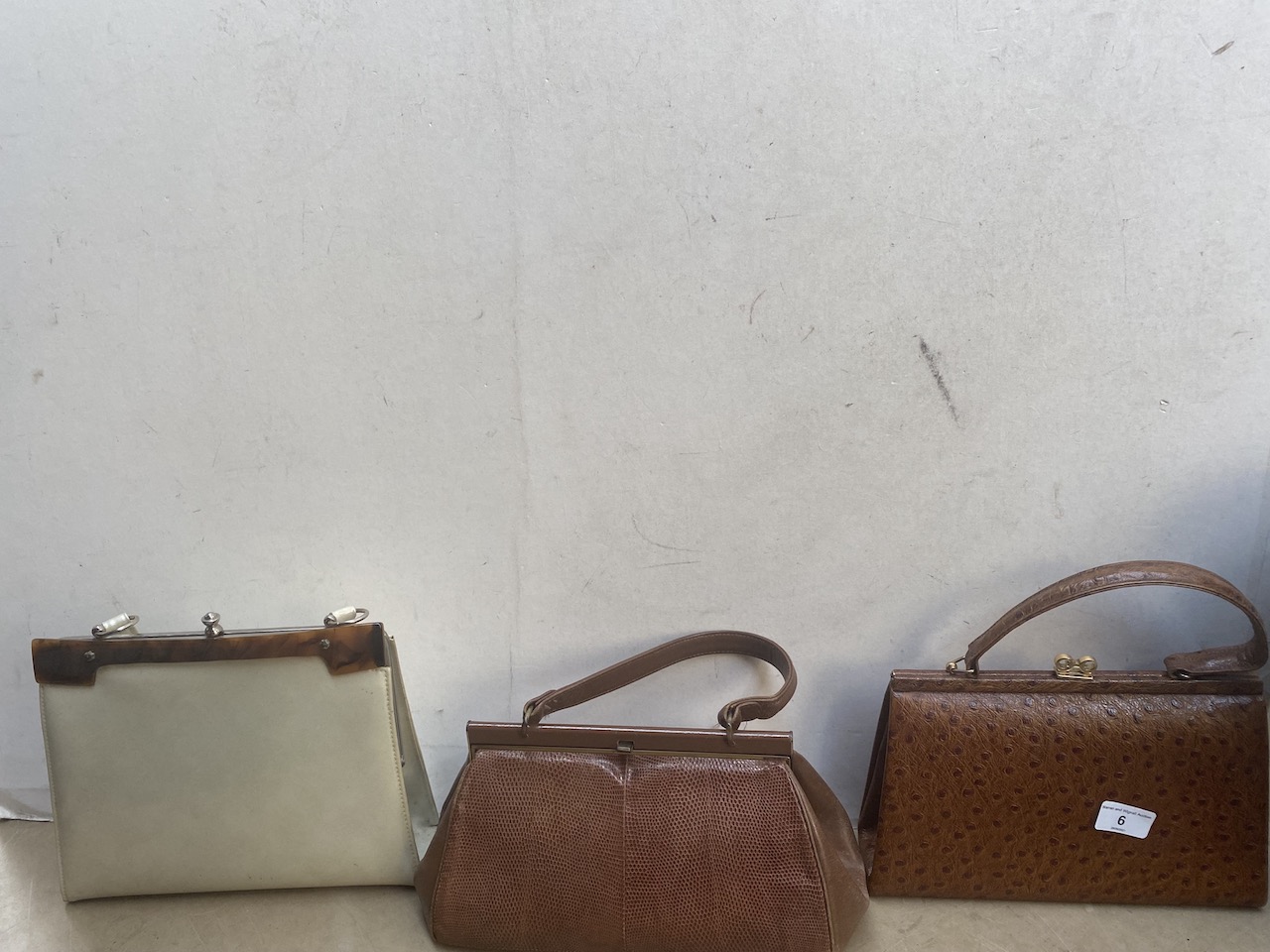 3 vintage ladies handbags to include lizard skin.