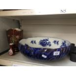 Stoke Pottery large Edwardian blue and white bowl, Carlton Ware vase - damaged and another small