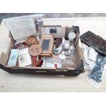 A box of assorted items comprising autographs including a letter from Bernard Tussaud, other