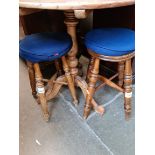 Two blue top wooden stools