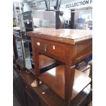 An inlaid mahogany coffee table with drawer & lower shelf and a small mirrored unit