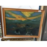 Oil on board, Lands End, appx 61 x 47 framed, signed Livingstone 69