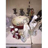 Two Lladro figures, other ornaments and a Minton bowl