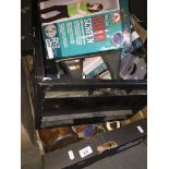 Two boxes of various items including treen, camera lenses, binoculars etc
