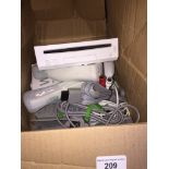 A Wii console, Wii balance board, games, controllers, etc.