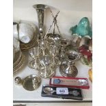 Silver plated ware including souvenir spoons, Basel marked '800', Preston, plated vase, plated cruet