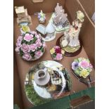 A box containing 2 Aynsley pot sculpture roses, Coalport The Oast House, The Bridge House,