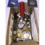 A box of UK coins including crowns