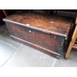 A 19th century brass bound camphor wood chest, length 97cm, width 48cm and height 43cm.