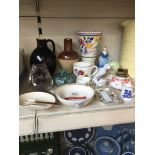 Collectables including 2 Doulton Lambeth jugs, Ronneby glass owl, antique Royal Worcester, Royal