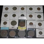Twenty various tokens including 1 x Yorkshire 1812 penny token K. Picard Lead works, 1 x Scotland