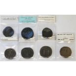 A group of seven ancient Roman coins Marcus Aurelius 161-180 A.D sestertius to include 1 x Slus, 1 x