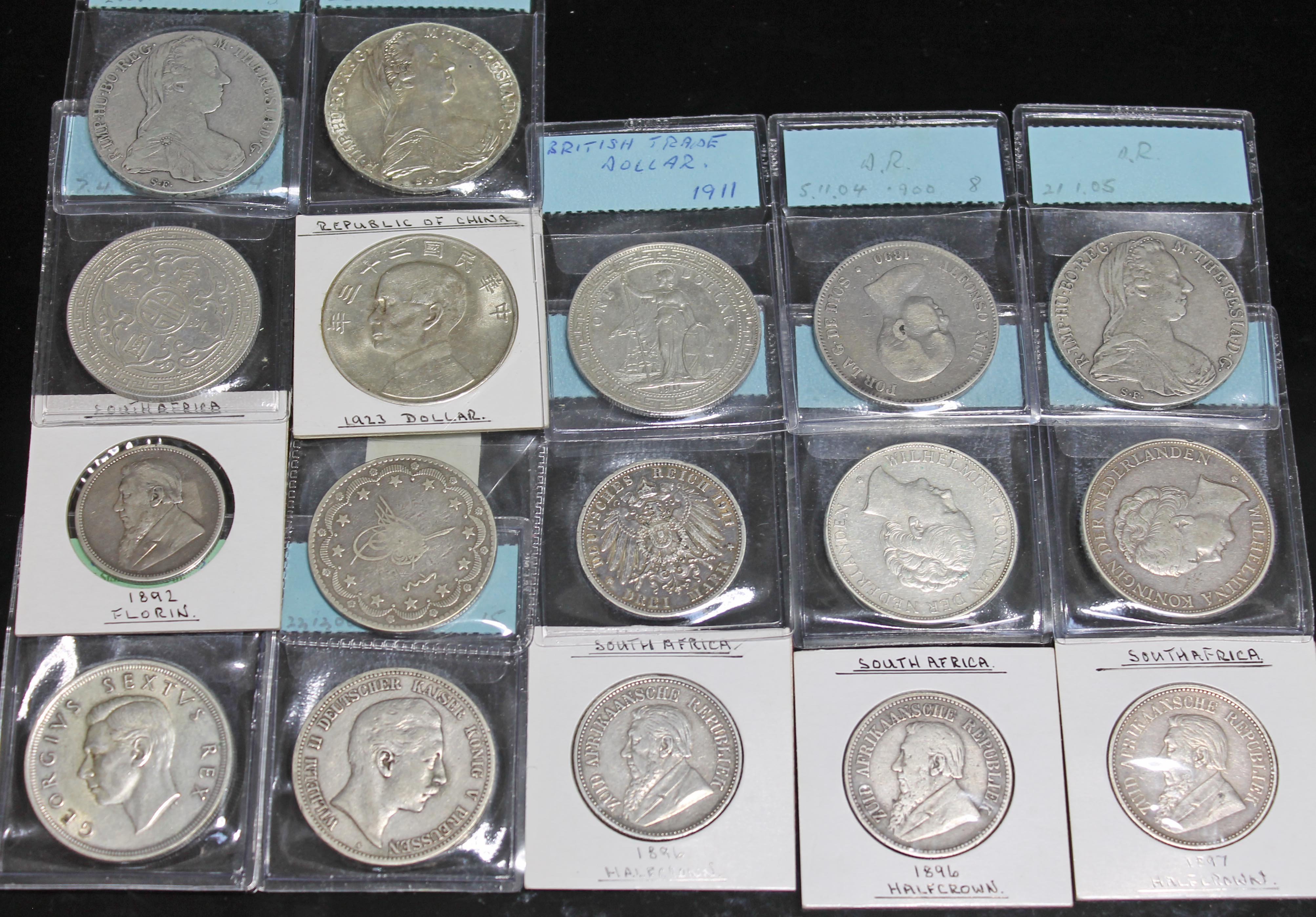 A group of seventeen coins including 1 x South Africa florin 1892, 1 x South Africa 5 shilling 1952,
