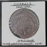 Charles I (1625-1649), halfcrown, tower under parliament, 1645, m.m. eye, type 3a3.