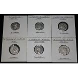 A group of six ancient coins to include 1 x L Appuleuis Saturninus 104 B.C denarius: head of Roma:
