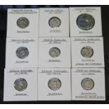 A group of nine ancient Roman coins to include 6 x Marcus Aurelius 161-180 A.D Denarius (2 x