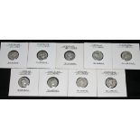 A group of nine ancient Roman coins Hadrian 117-138 A.D denarius to include 2 x Concordia seated,