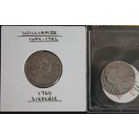 William III (1694-1702), two sixpences, 1 x 1697, 1 x 1700 (large crowns).