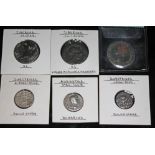 A group of six ancient coins to include 1x Augustus 27 B.C-14 A.D denarius: Gaius + Lucius caesars