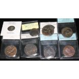A group of eight ancient Roman coins Hadrian 117-138 A.D to include 1 x denarius: Fides Publica, 1 x