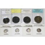 A group of eight ancient Roman coins to include Antoninus Pius 138-161 A.D 1 x dupondius: