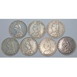Victoria (1837-1901), seven double florins including two Arabic 1, 1887.