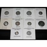 A group of ten ancient coins to include 1 x Pontus Amisos 300-250 B.C hemidrachm: head of Tyche &