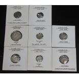 Charles I (1625-1649), eight hammered coins (1 x twopence m.m. bell: type 3a1, 1 x penny of tower