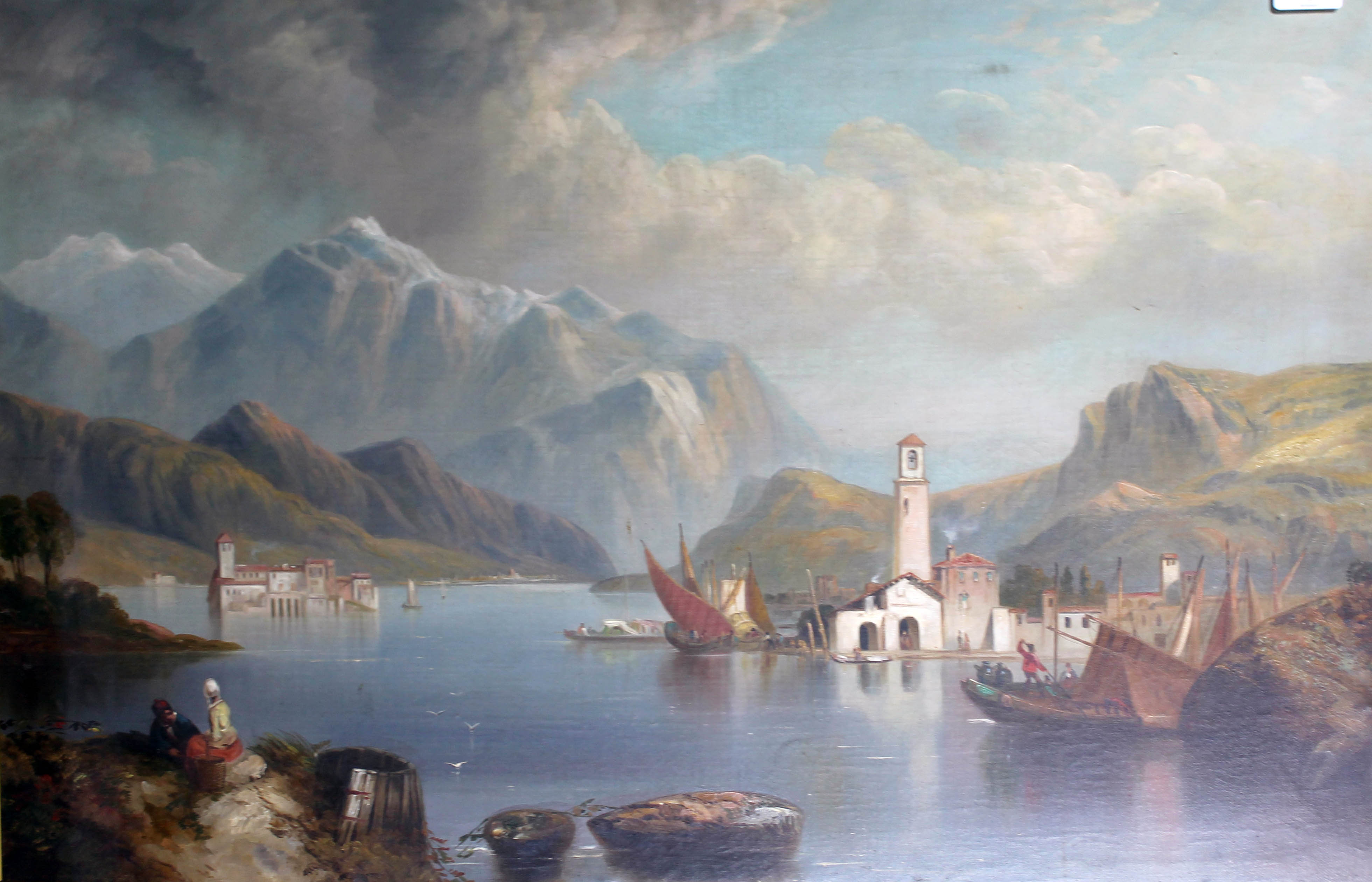 Continental school, late 19th/early 20th century, lake scene, oil on canvas, 81cm x 56cm, framed and