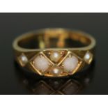 A Victorian 18ct gold split pearl ring, sponsor's mark 'GM', Birmingham 1878, gross wt. 2.49g,