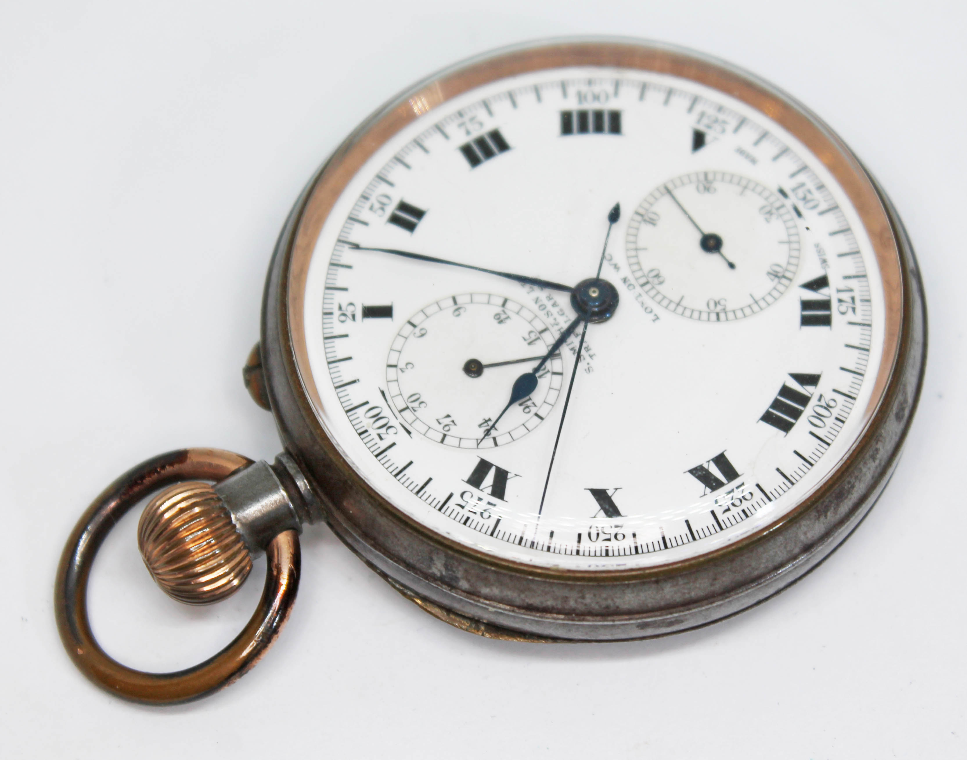 An early 20th century S. Smith & Son (Smiths) gun metal cased chronograph centre seconds open face - Image 2 of 2