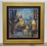 Ghislaine Howard (b1953), "Winter Light Glossop", oil on hessian, 35cm x 35cm, signed, dated 1989