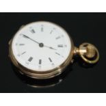 An early 20th century hallmarked 9ct gold Waltham ladies pocket watch, circa 1907, unsigned white