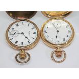 Two gold plated Waltham full hunter pocket watches, circa 1919 & 1914, the first having Arabic