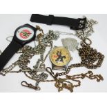 A quantity of various watch and other chains including a hallmarked silver watch chain, Length 30.