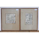 Simone Cantarini (1612-1648), St John Baptist and St Sebastian, Old Master engravings, 16.5cm x 16cm