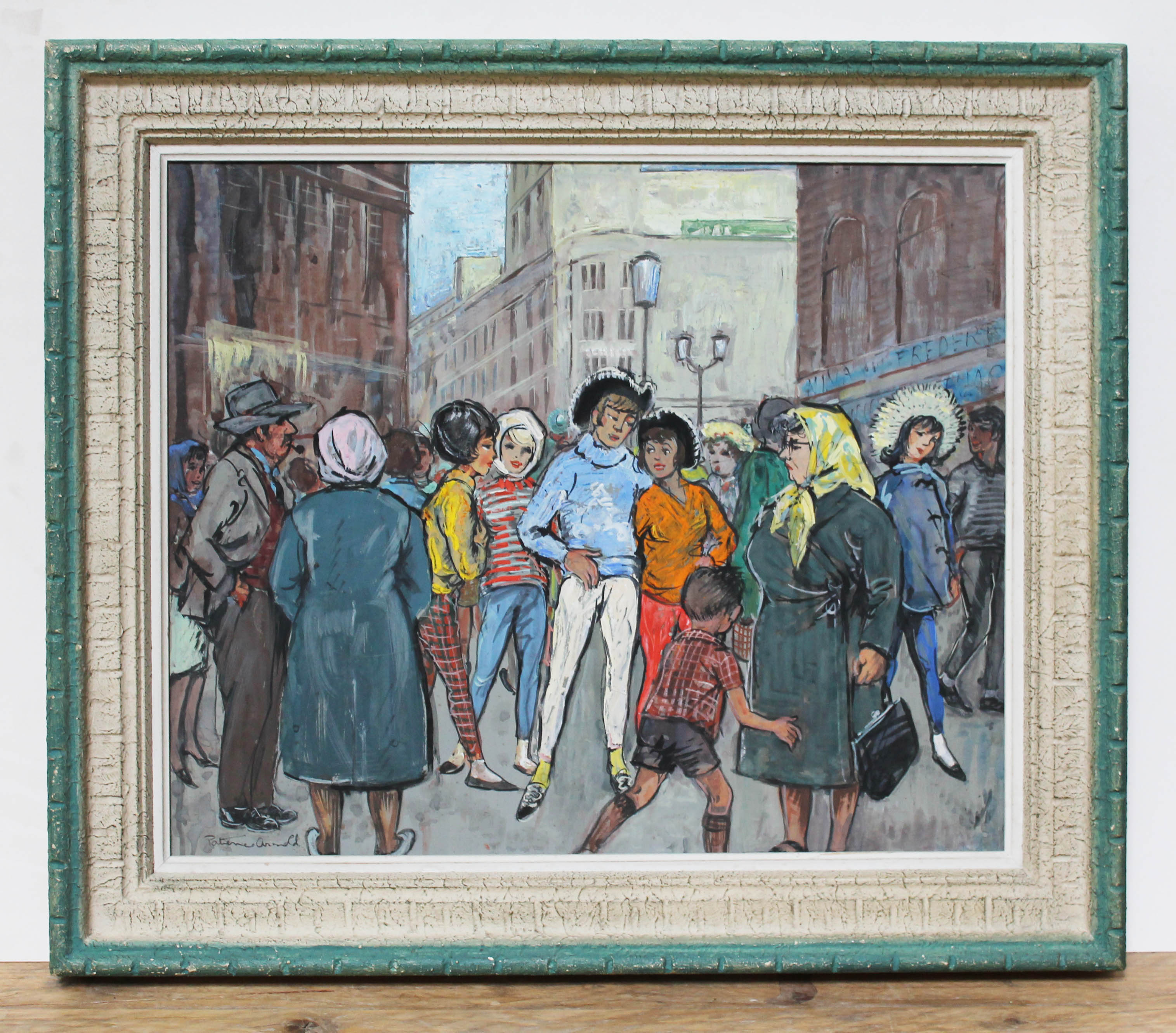 Patience Arnold (1901-1992), 'Kiss me quick', oil on board, 59cm x 49cm, framed.