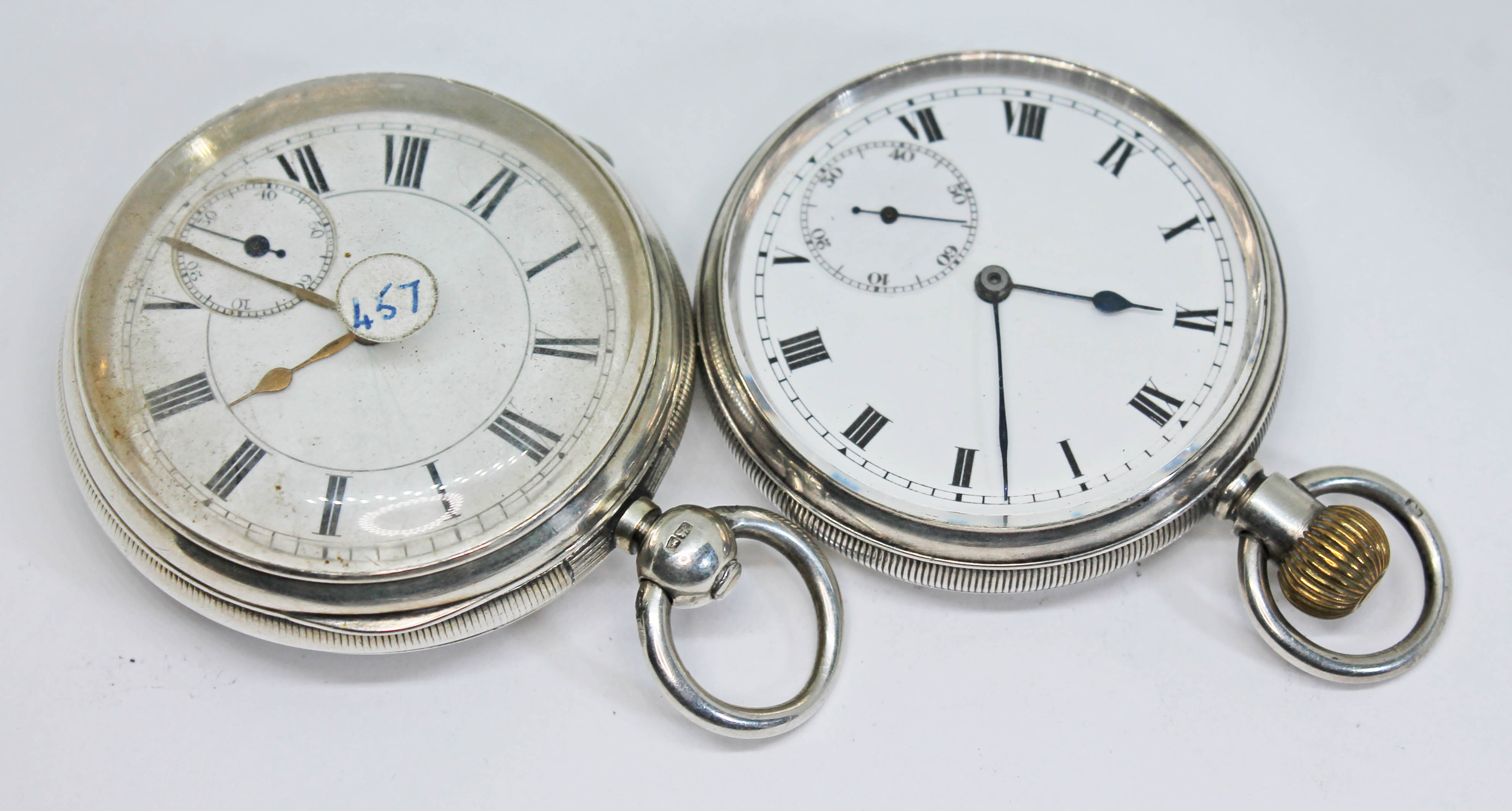 Two hallmarked silver open faced pocket watches comprising a Victorian key wind fusee with