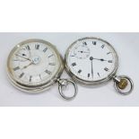 Two hallmarked silver open faced pocket watches comprising a Victorian key wind fusee with