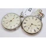 Two Victorian hallmarked silver key wind open faced fusee pocket watches, both with unsigned white