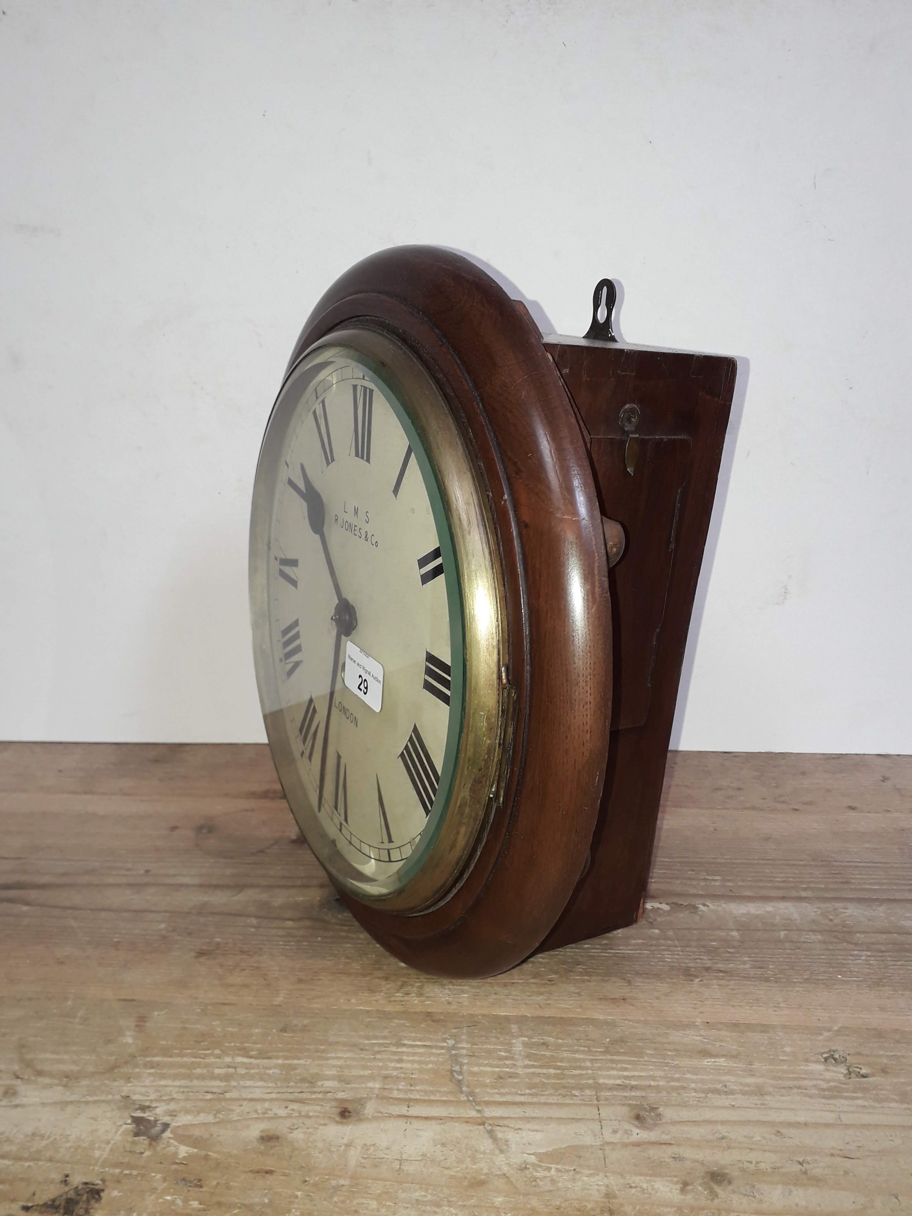 A London Midland and Scottish fusee wall clock, 10" dial signed R Jones & Co, London, total diam. - Image 7 of 13