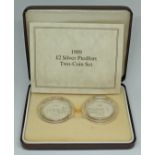 Royal Mint, 1989 £2 Silver Piedfort Two-Coin Set, Elizabeth II, cased with certificate.