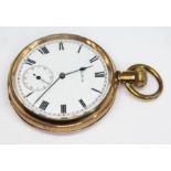 A gold plated Elgin open face pocket watch, circa 1914, the signed white enamel dial having Roman