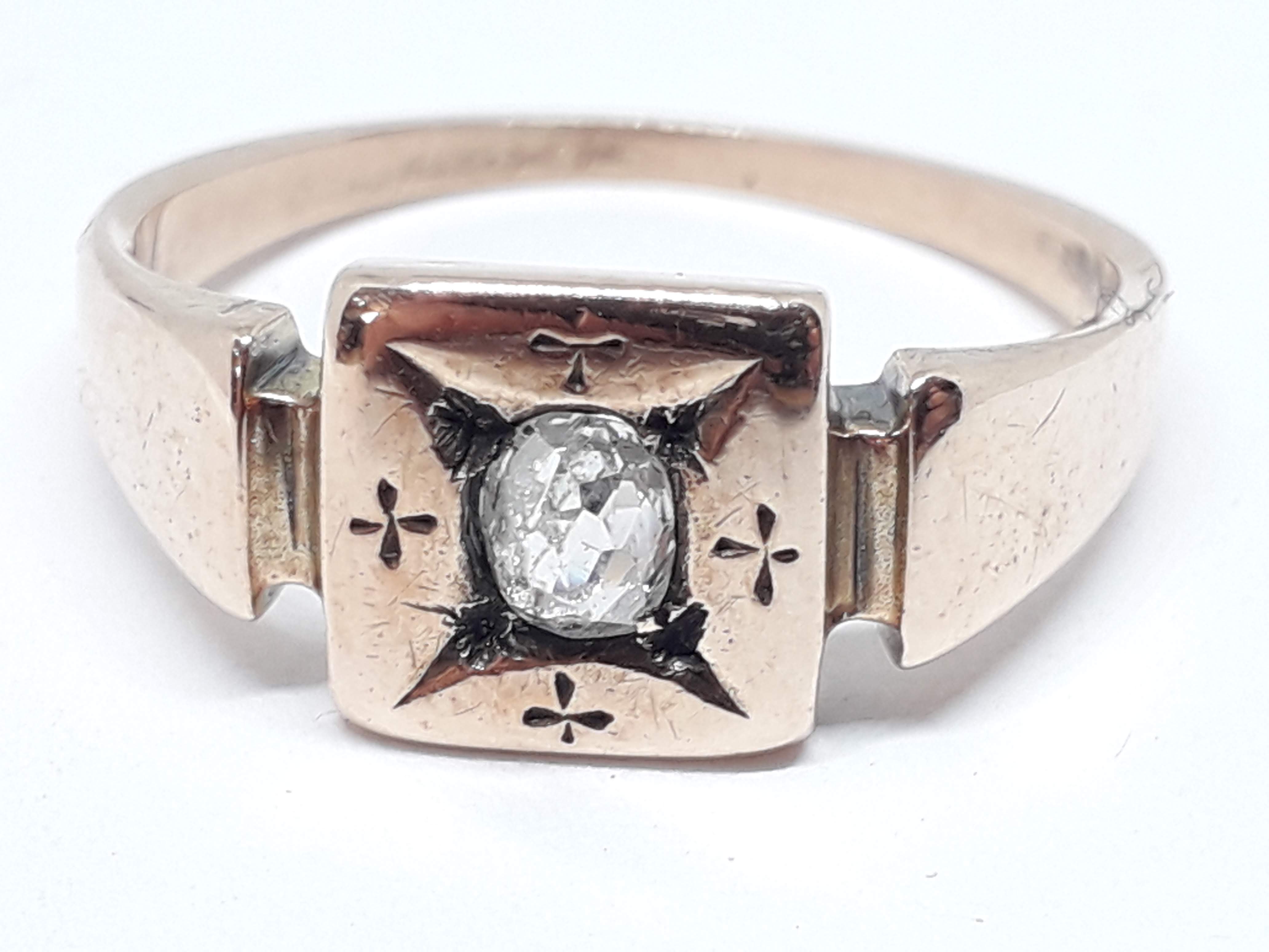 An antique diamond ring, the Old European oval stone weighing approx. 0.24 carats, band unmarked, - Image 2 of 5